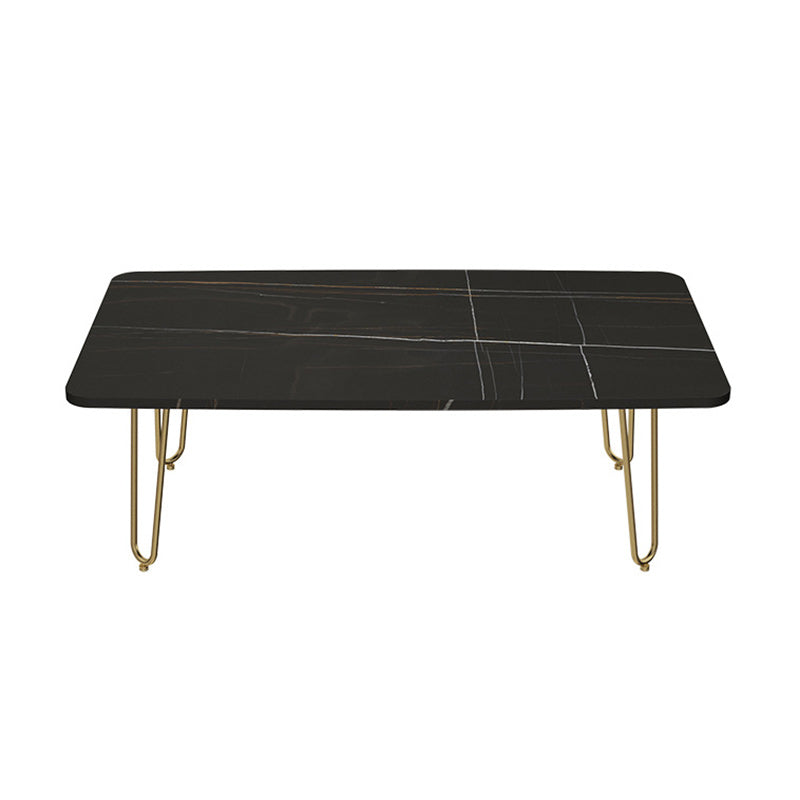 Glam Rectangle Stone Top Cocktail Table with 4 Metal Legs Coffee Table