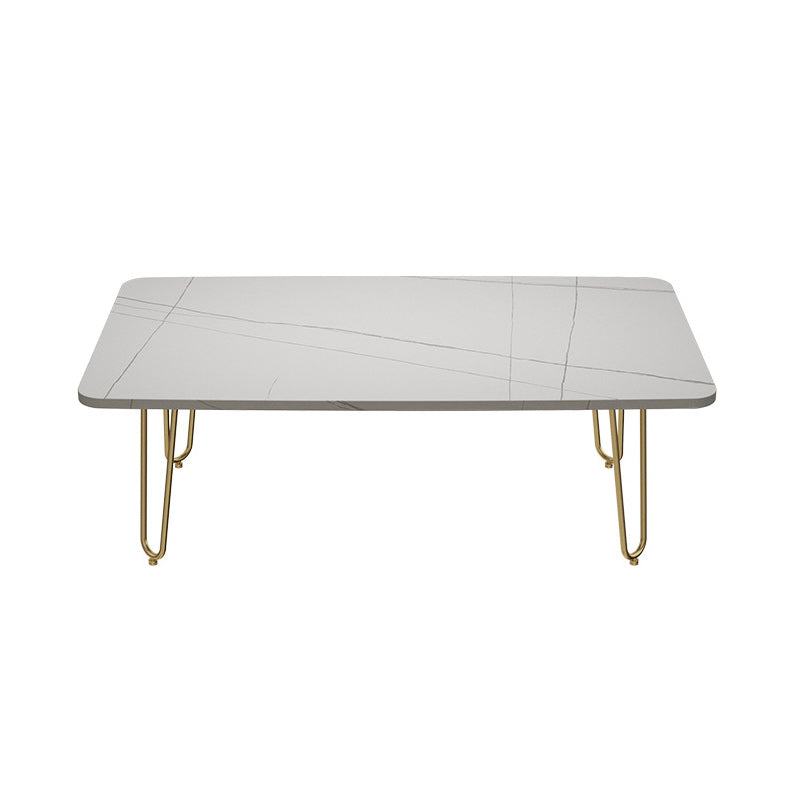 Glam Rectangle Stone Top Cocktail Table with 4 Metal Legs Coffee Table
