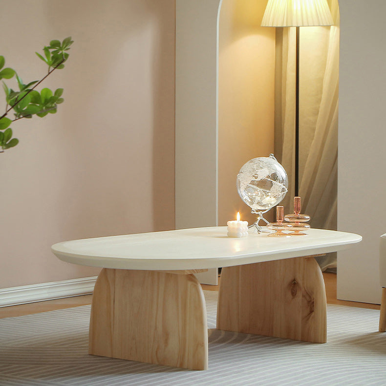 Oval Pine Wood Coffe Table with Wooden Sled Base Cocktail Table