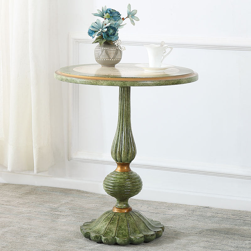 French Country Style Wooden Top Side Table 26.77" Tall Pedestal End Table