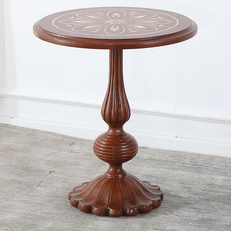 French Country Style Wooden Top Side Table 26.77" Tall Pedestal End Table