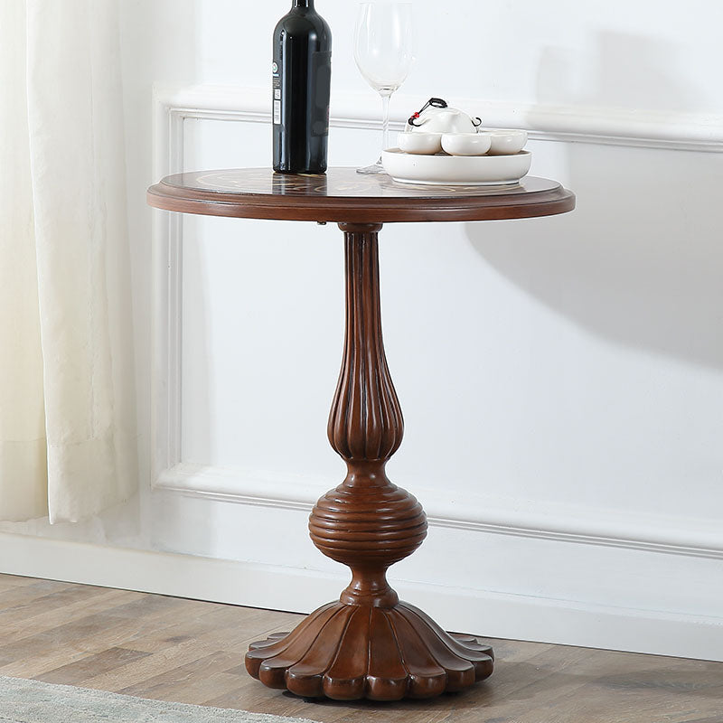 French Country Style Wooden Top Side Table 26.77" Tall Pedestal End Table