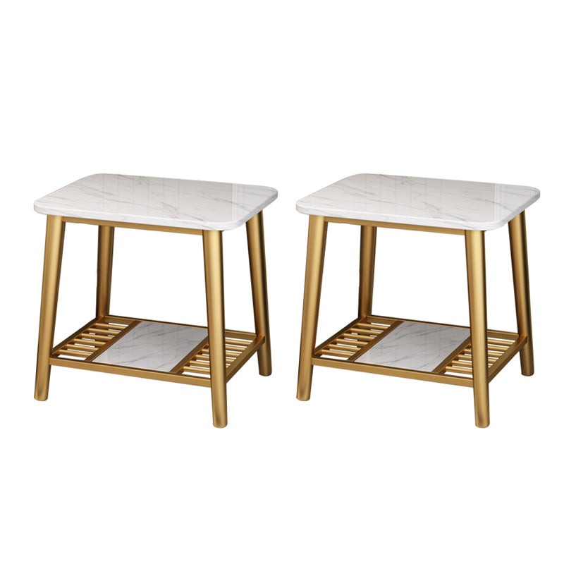 Rectangle Slate Top Side Table 21.65" Tall Metal 4 Legs End Table with Shelf