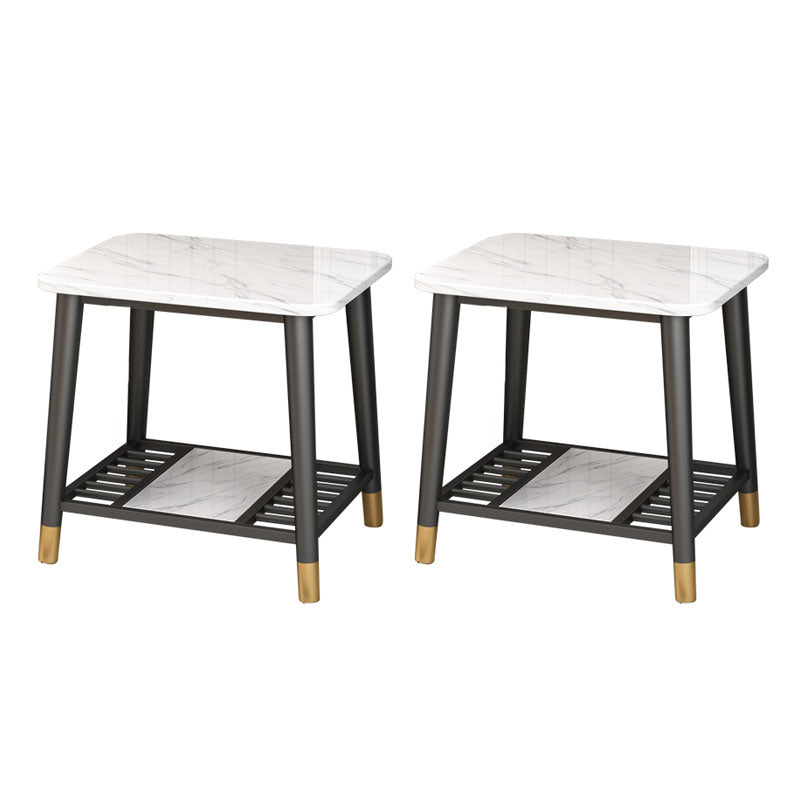 Rectangle Slate Top Side Table 21.65" Tall Metal 4 Legs End Table with Shelf