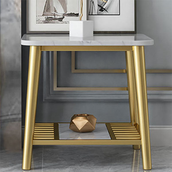 Rectangle Slate Top Side Table 21.65" Tall Metal 4 Legs End Table with Shelf