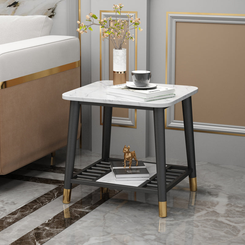 Rectangle Slate Top Side Table 21.65" Tall Metal 4 Legs End Table with Shelf