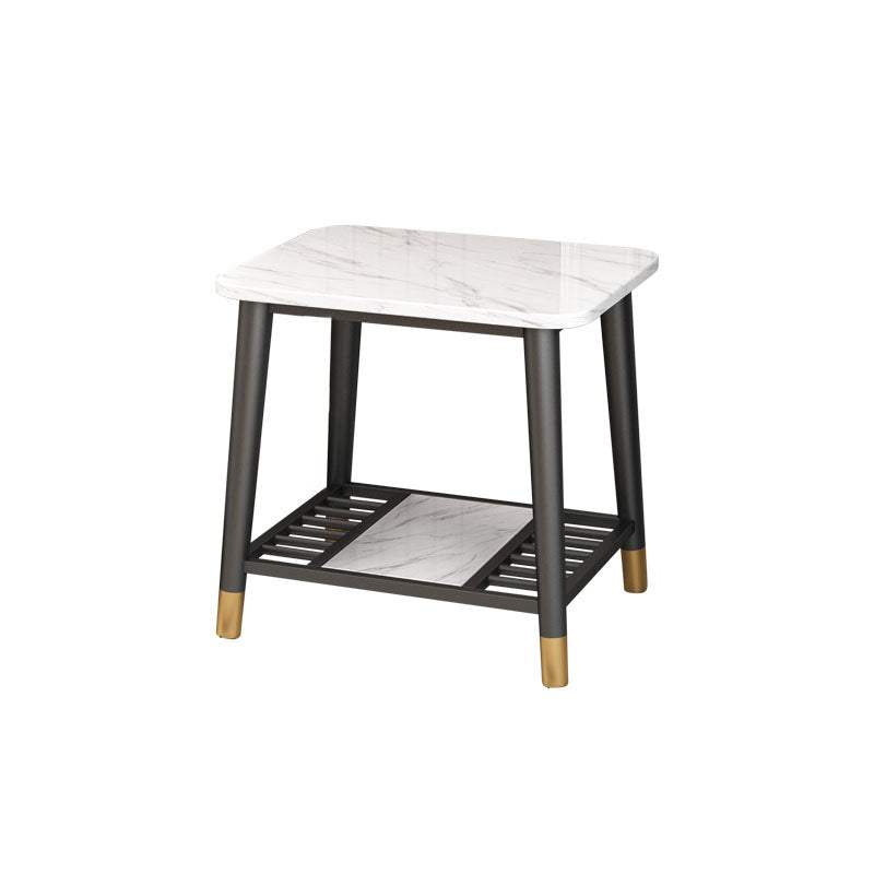 Rectangle Slate Top Side Table 21.65" Tall Metal 4 Legs End Table with Shelf