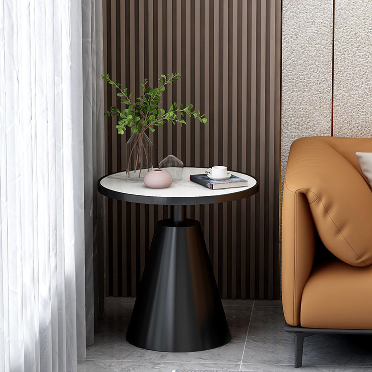 Contemporary Round Slate Top Side Table Metal Pedestal End Table