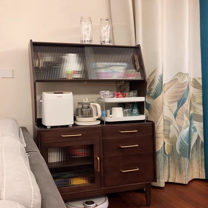 Modern Sideboard Solid Wood Glass Doors Cabinets with Sliding Door