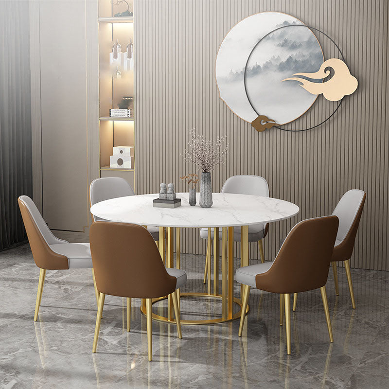 Round Traditional Luxury Stone Table Standard Height Dining Table with Pedestal Base