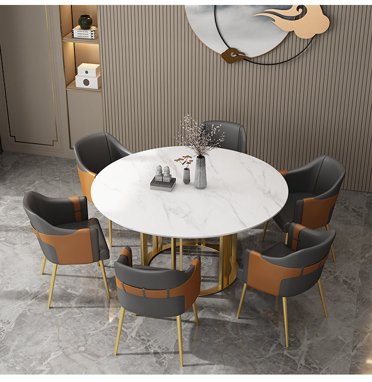 Round Traditional Luxury Stone Table Standard Height Dining Table with Pedestal Base