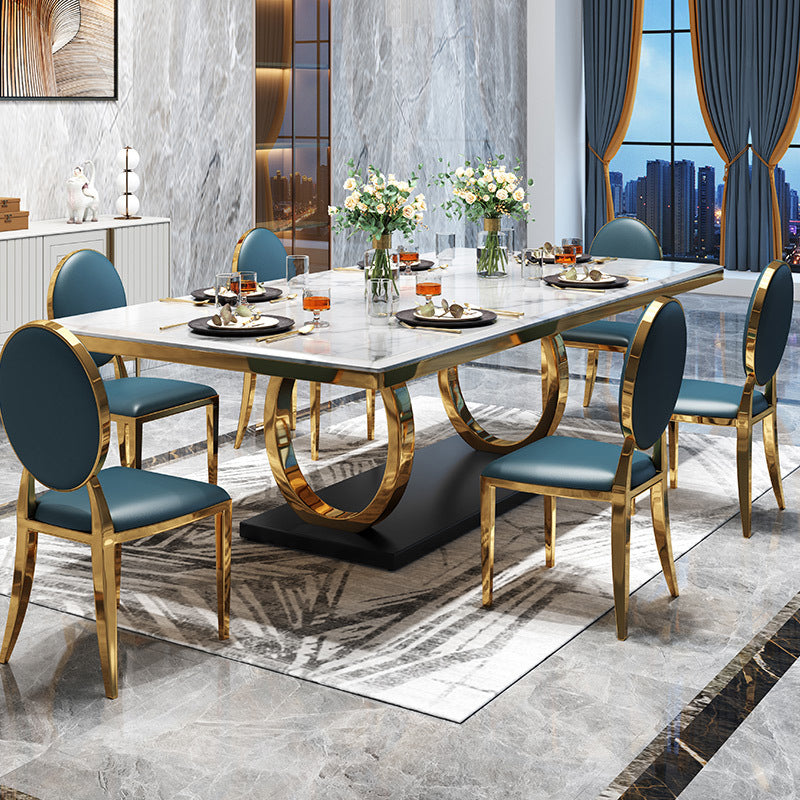 White Table Stone Top Traditional Luxury Rectangle Table with Stainless Steel Frame