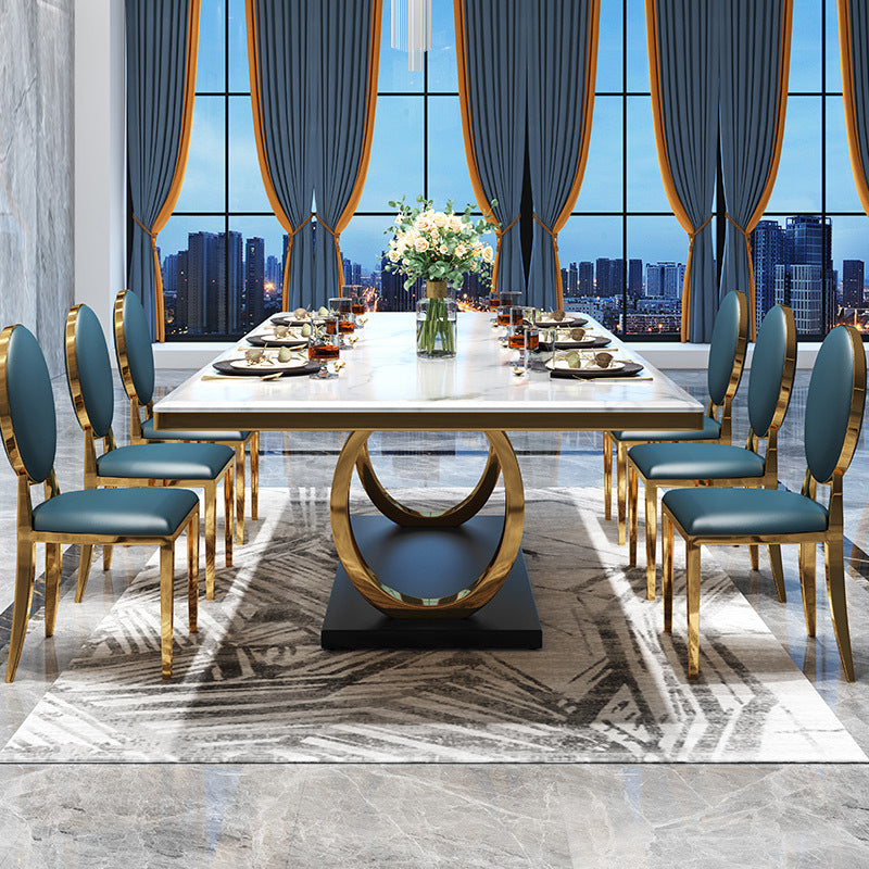 White Table Stone Top Traditional Luxury Rectangle Table with Stainless Steel Frame
