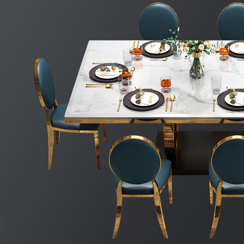 White Table Stone Top Traditional Luxury Rectangle Table with Stainless Steel Frame