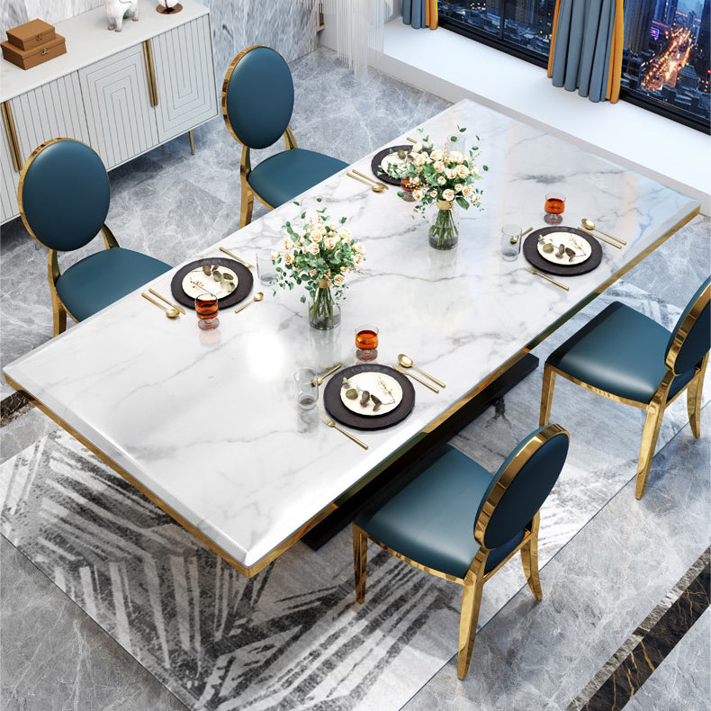 White Table Stone Top Traditional Luxury Rectangle Table with Stainless Steel Frame