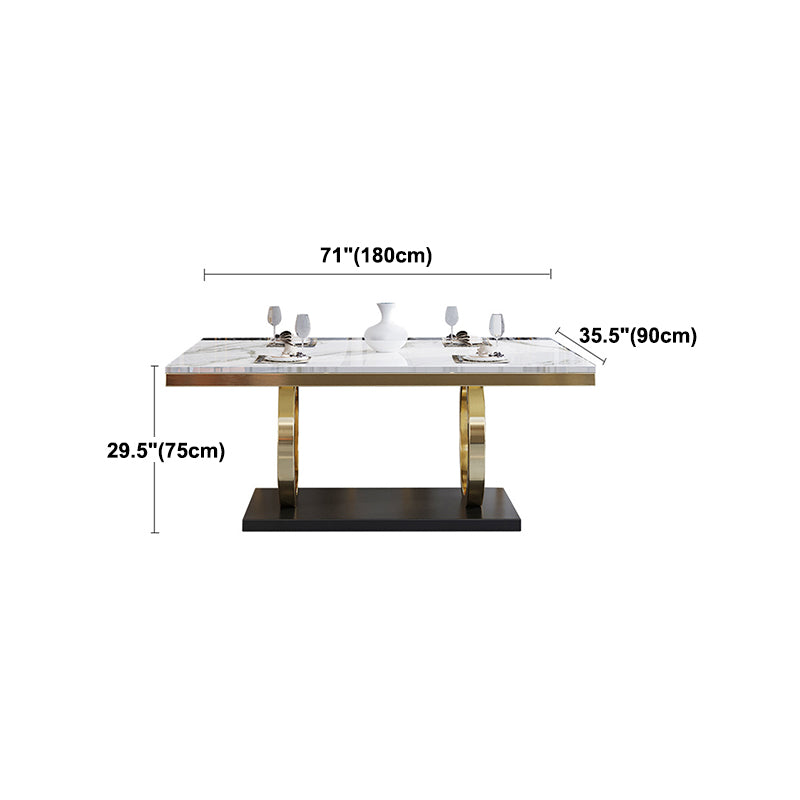 White Table Stone Top Traditional Luxury Rectangle Table with Stainless Steel Frame
