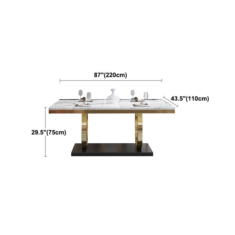 White Table Stone Top Traditional Luxury Rectangle Table with Stainless Steel Frame