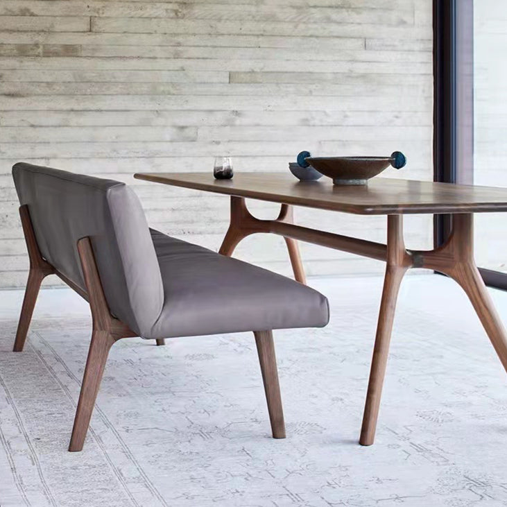 Natural Solid Wood Dining Table Modern Rectangular Furniture with Double Pedestal for Home