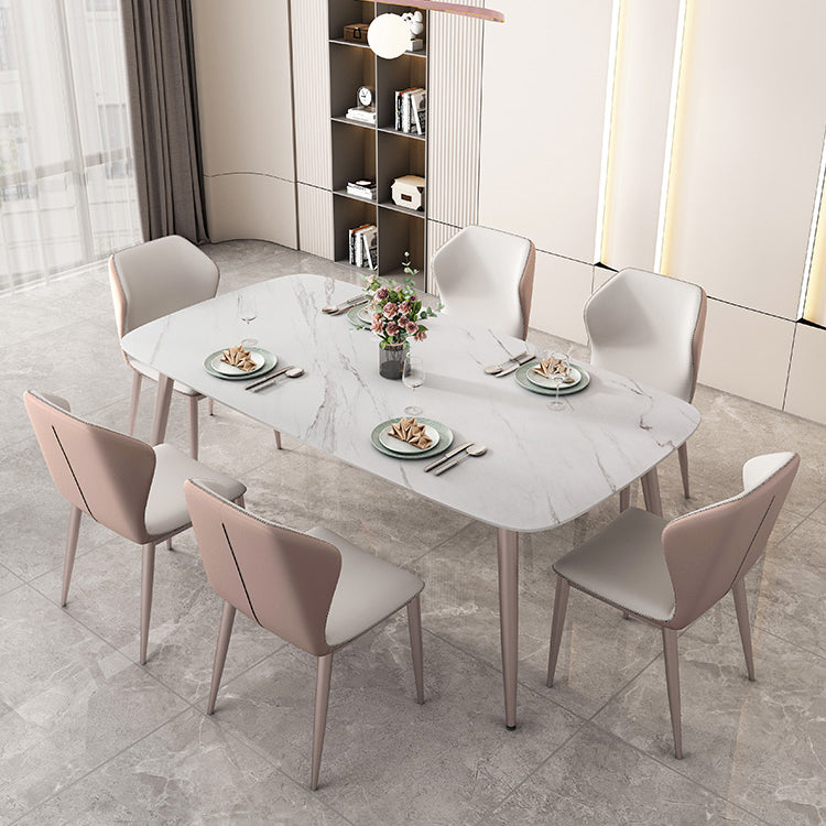 Purple 4-foot Metal Table Modern Stone Top Rectangle Fixed Table