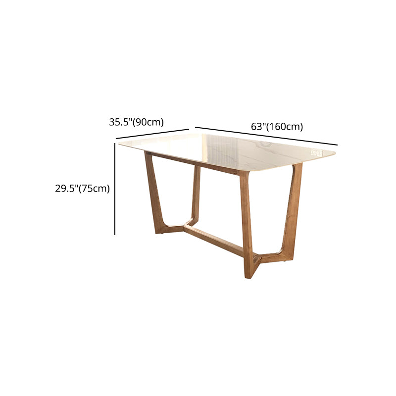 White Dining Table with Trestle Base Modern Natural Frame Dinner Room Kitchen Table