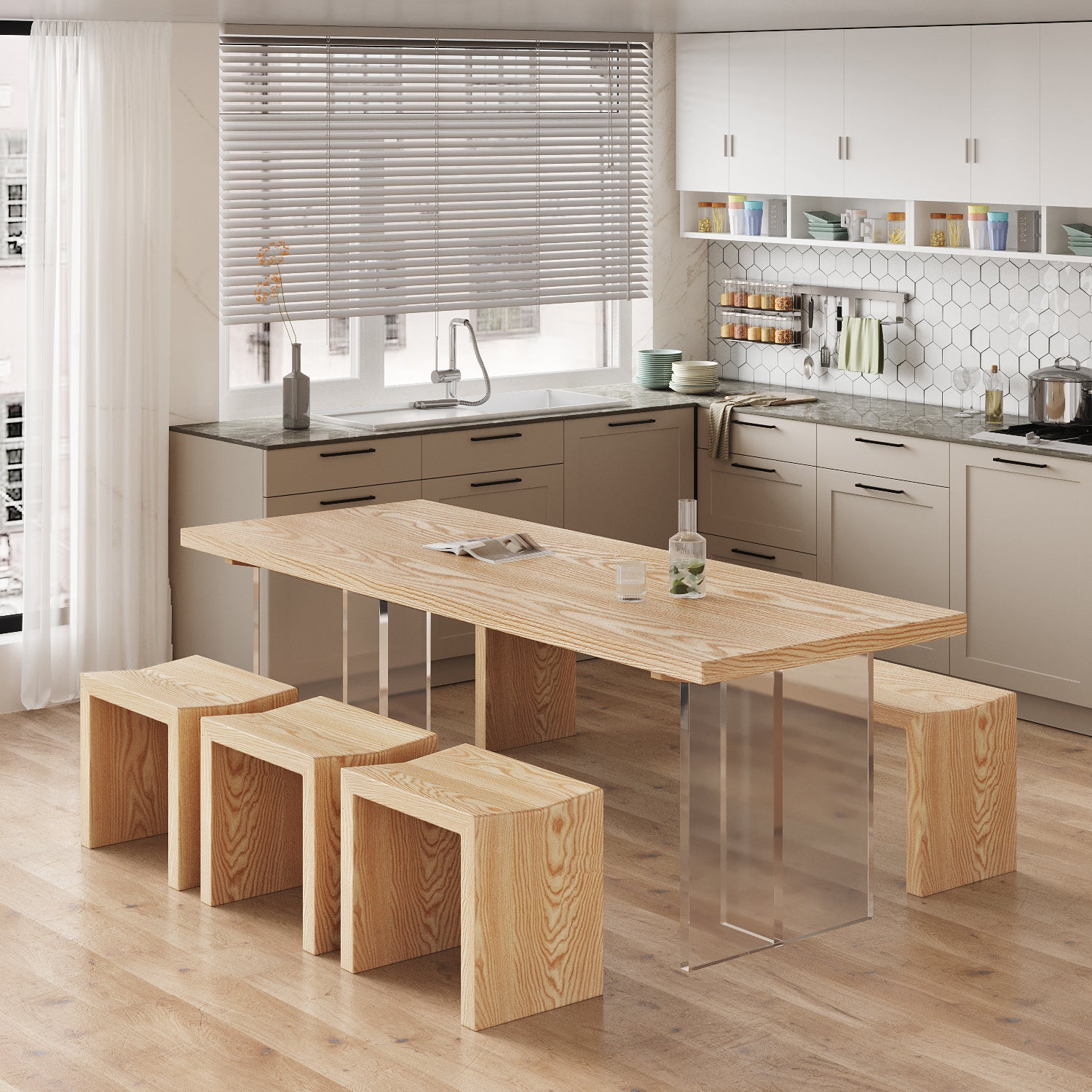 Simplicity Style Dining Table Natural Solid Wood Table for Home Kitchen