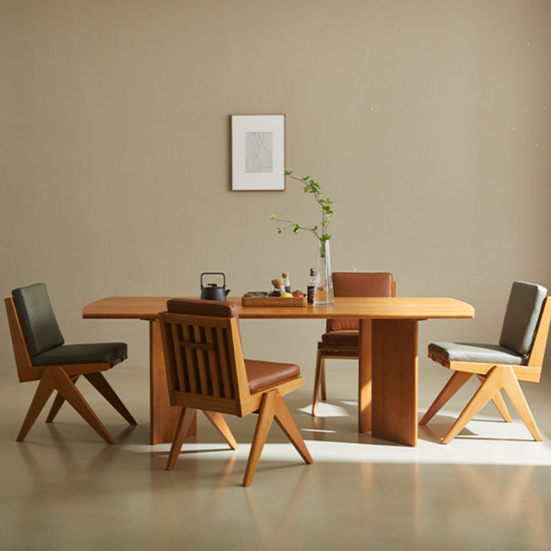 Modern Double Pedestal Table Rectangle Solid Wood Dining Room Table in Natural