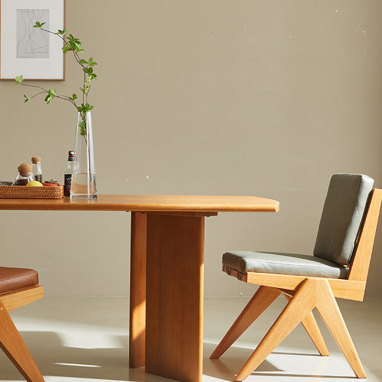 Modern Double Pedestal Table Rectangle Solid Wood Dining Room Table in Natural