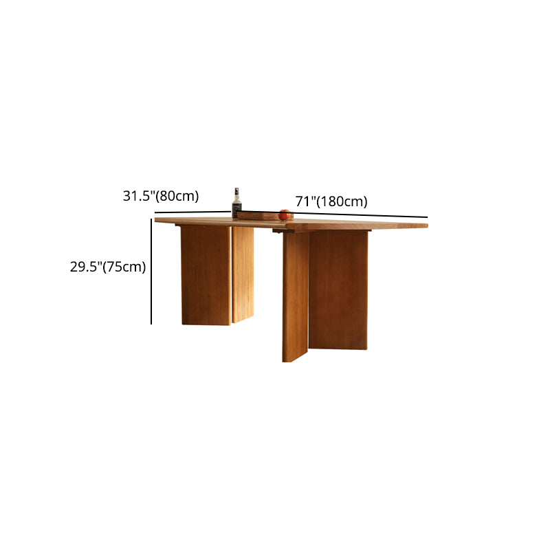 Modern Double Pedestal Table Rectangle Solid Wood Dining Room Table in Natural