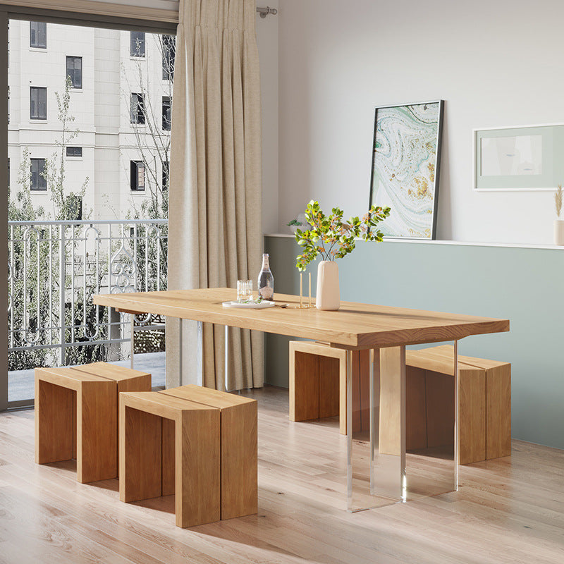 Modern Wood Top Dining Table Double Pedestal Table for Kitchen