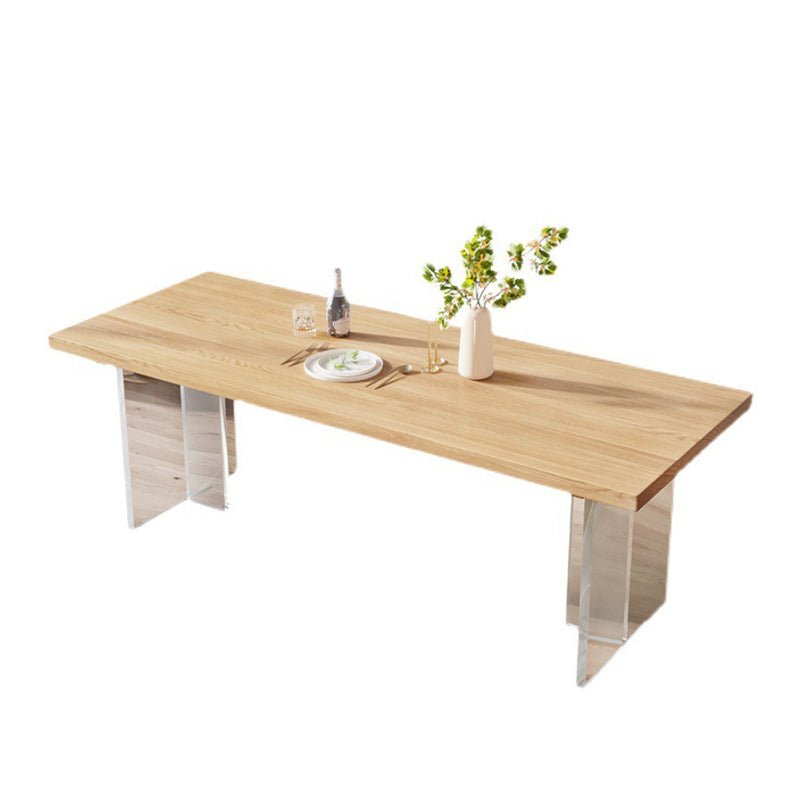 Modern Wood Top Dining Table Double Pedestal Table for Kitchen