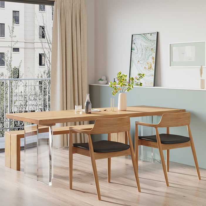 Modern Wood Top Dining Table Double Pedestal Table for Kitchen