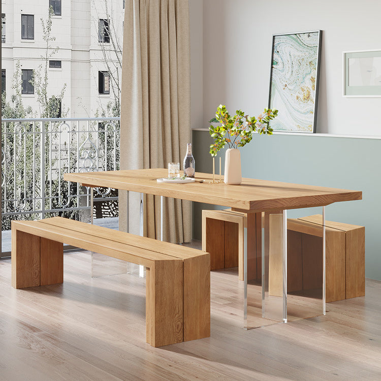 Modern Wood Top Dining Table Double Pedestal Table for Kitchen