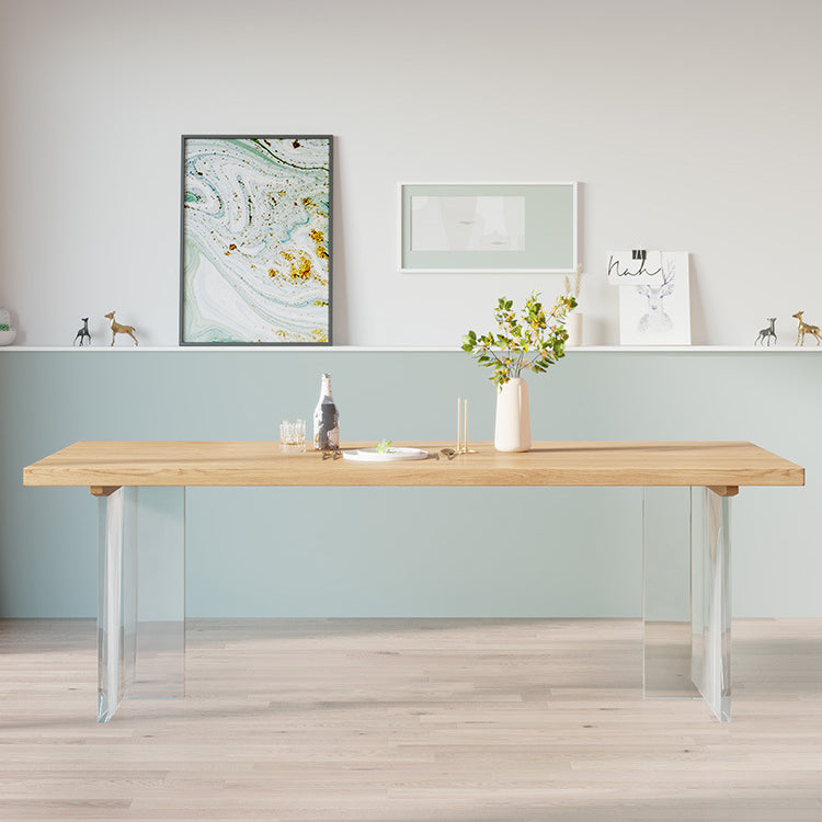 Modern Wood Top Dining Table Double Pedestal Table for Kitchen