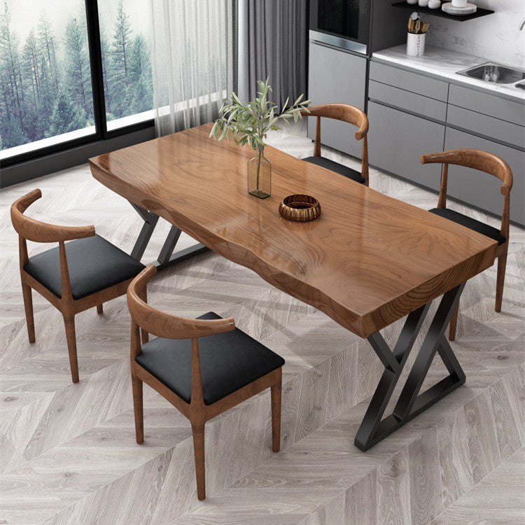 Metal Industrial Rectangle Dining Table Pine Wood Top Table for Dining Room