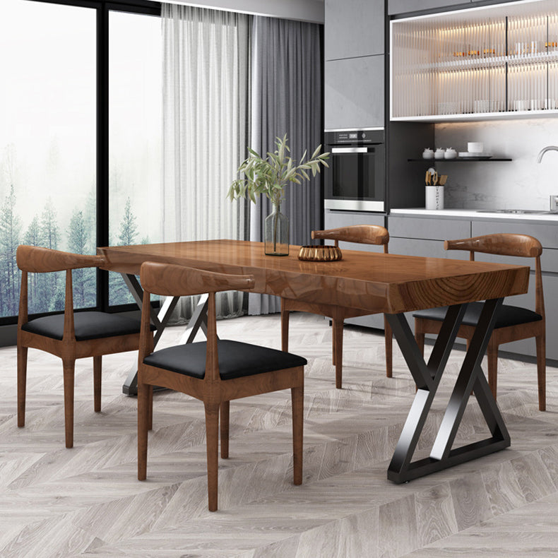 Metal Industrial Rectangle Dining Table Pine Wood Top Table for Dining Room