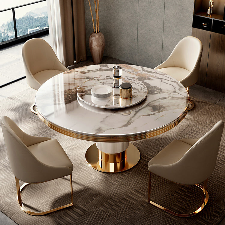 Traditional Luxury Stone Dining Table Round Gold Base Convertible Dining Table
