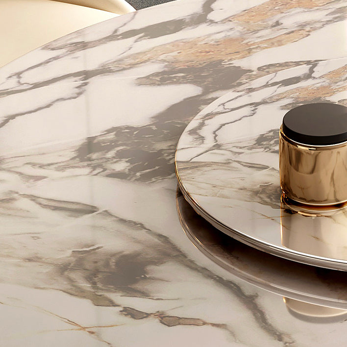 Traditional Luxury Stone Dining Table Round Gold Base Convertible Dining Table