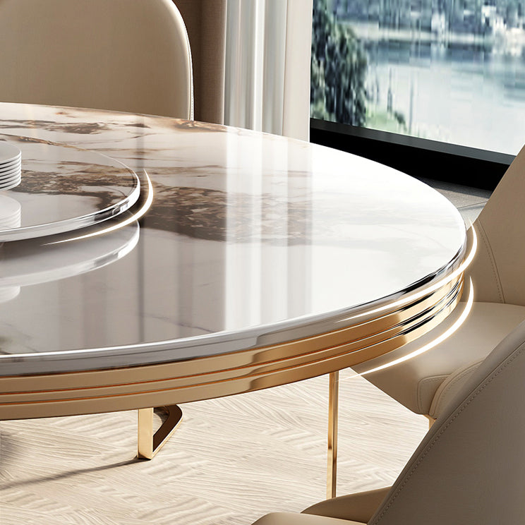 Traditional Luxury Stone Dining Table Round Gold Base Convertible Dining Table