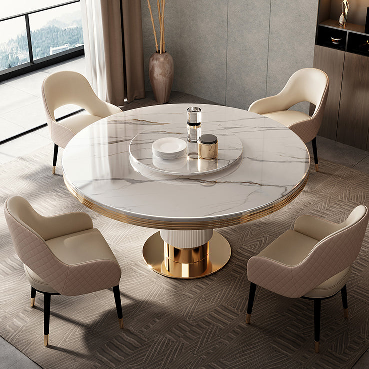Traditional Luxury Stone Dining Table Round Gold Base Convertible Dining Table