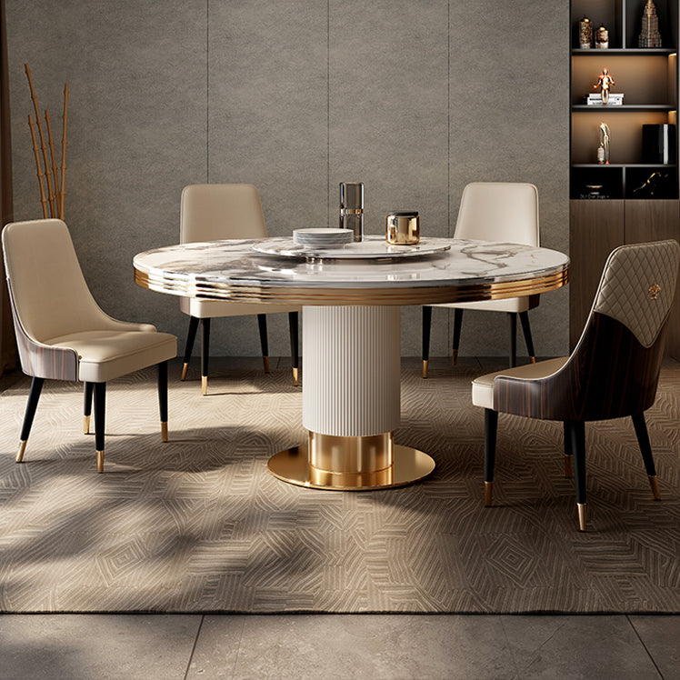 Traditional Luxury Stone Dining Table Round Gold Base Convertible Dining Table