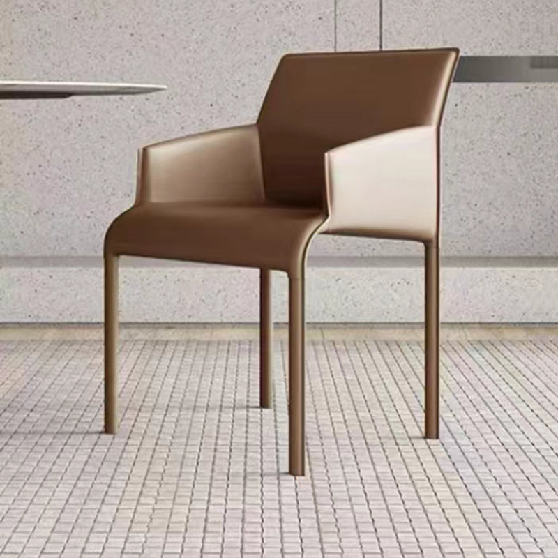 Matte Finish Solid Back Chair Faux Leather Modern Dining Chair