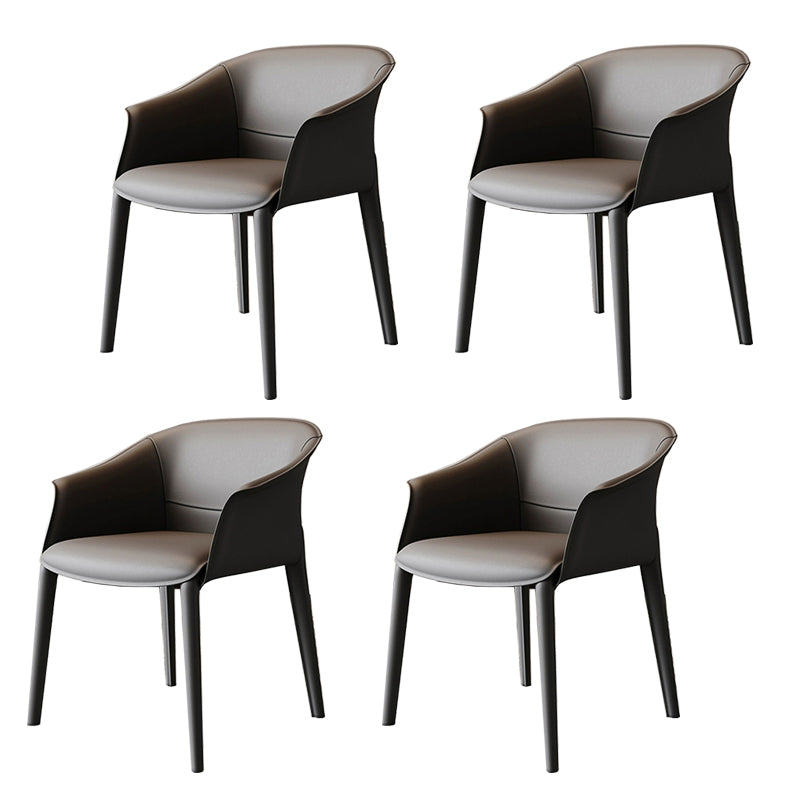 Faux Leather Contemporary Side Chair Matte Finish Solid Back Dining Arm Chair