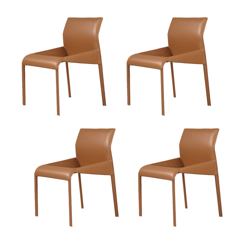 Faux Leather Modern Dining Chair Matte Finish Solid Back Indoor Chair