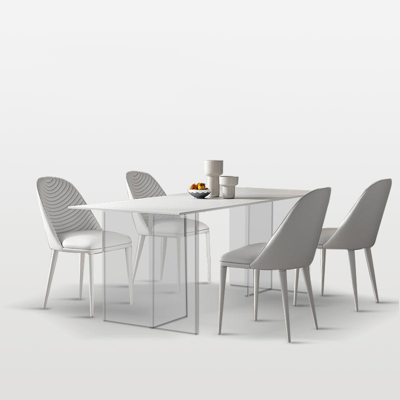 White Rectangle Dining Room Collection Modern Stone and Acrylic Table