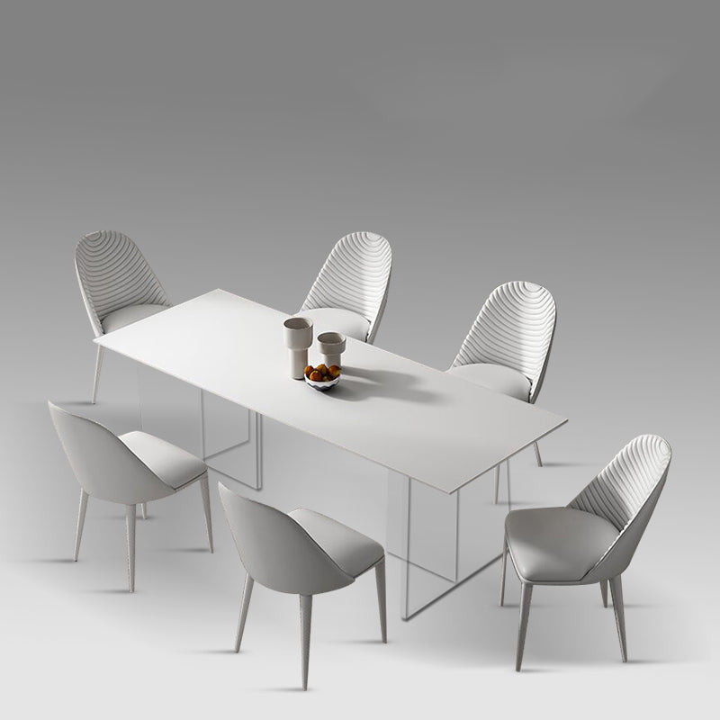 White Rectangle Dining Room Collection Modern Stone and Acrylic Table