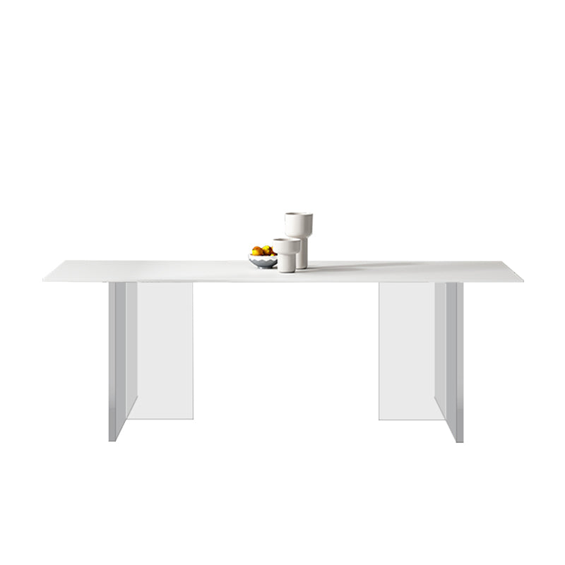 White Rectangle Dining Room Collection Modern Stone and Acrylic Table