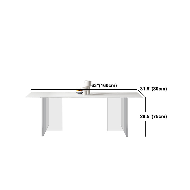 White Rectangle Dining Room Collection Modern Stone and Acrylic Table