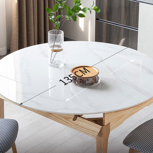 Modern Extendable Furniture Round White Sintered Stone Dining Table with 4 Legs