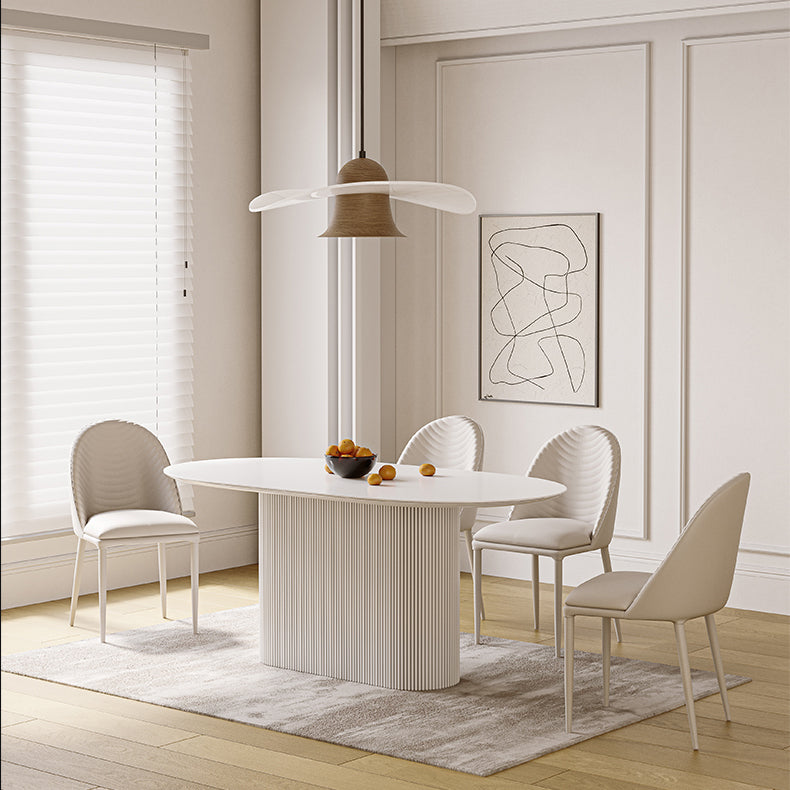 Oval Dining Table Modern Stone Top Dining Table in White with Pedestal Base