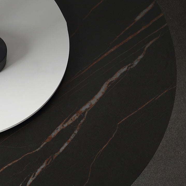 Round Dining Table Modern Sintered Top Stone Dining Table in Black